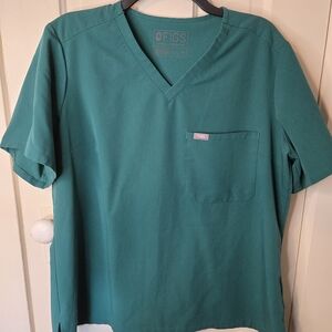 Figs Womens  Teal V-Neck Short Sleeve Tee